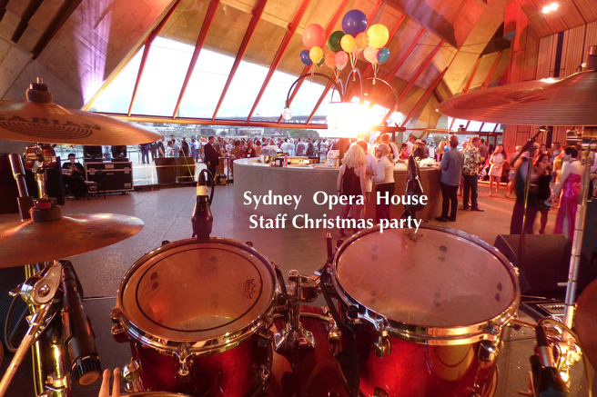 The view from behind the drums at the Opera House staff Christmas party.